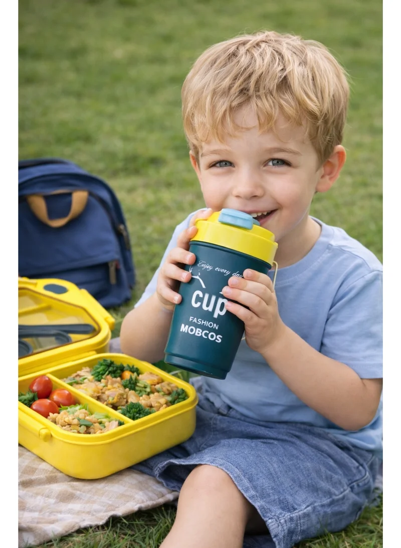 Mobcos Mobcos Kids Sports Lunch Box and Water Bottle Combo Set For Kids &amp; Adults Premium Food-Grade PP Plastic Leakproof &Amp Spill Proof (Yellow)